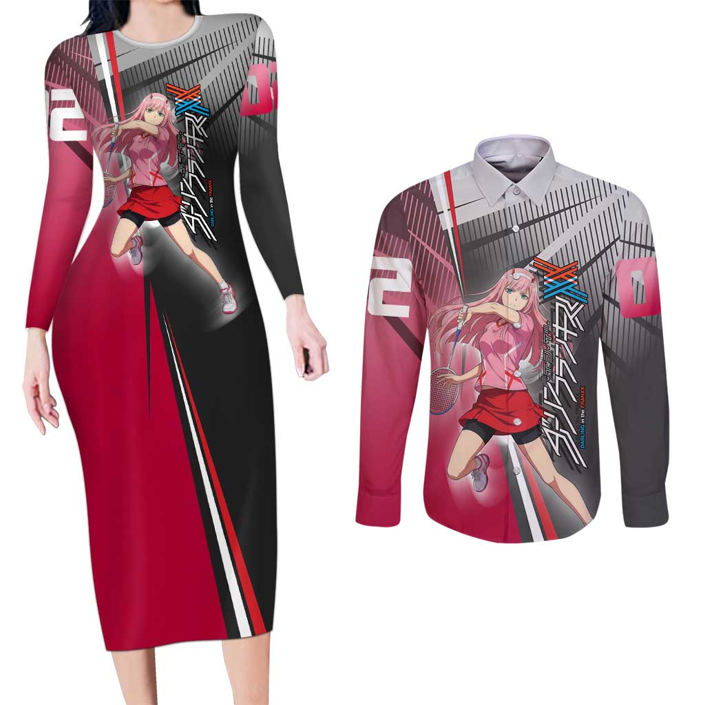 Zero Two Couples Matching Long Sleeve Bodycon Dress and Long Sleeve Button Shirt Sci-Fi Anime Sports Crossover Style