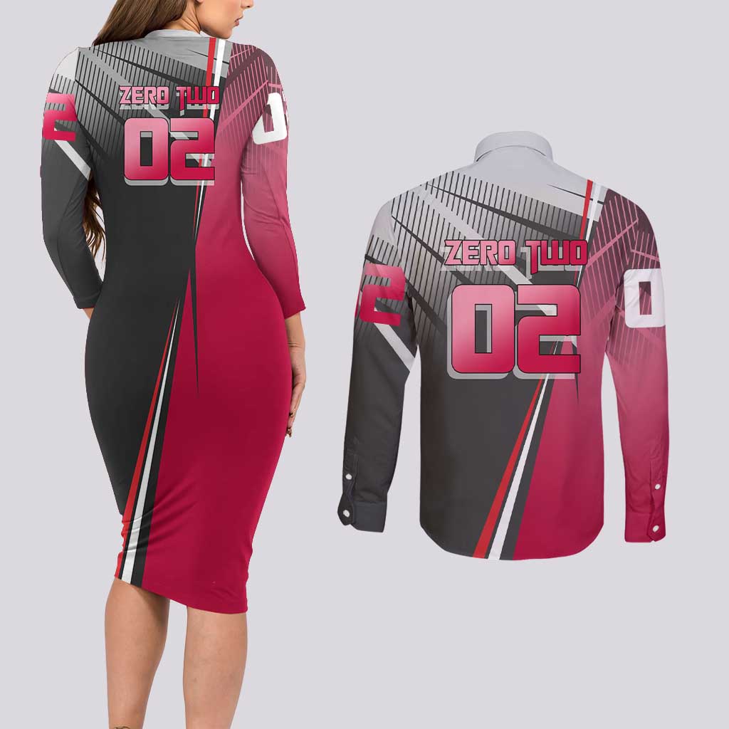 Zero Two Couples Matching Long Sleeve Bodycon Dress and Long Sleeve Button Shirt Sci-Fi Anime Sports Crossover Style