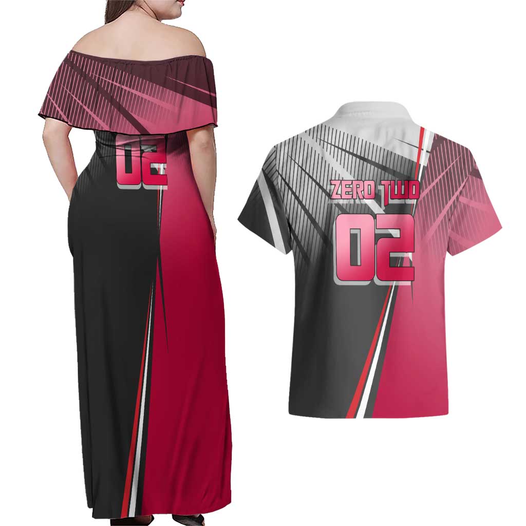 Zero Two Couples Matching Off Shoulder Maxi Dress and Hawaiian Shirt Sci-Fi Anime Sports Crossover Style