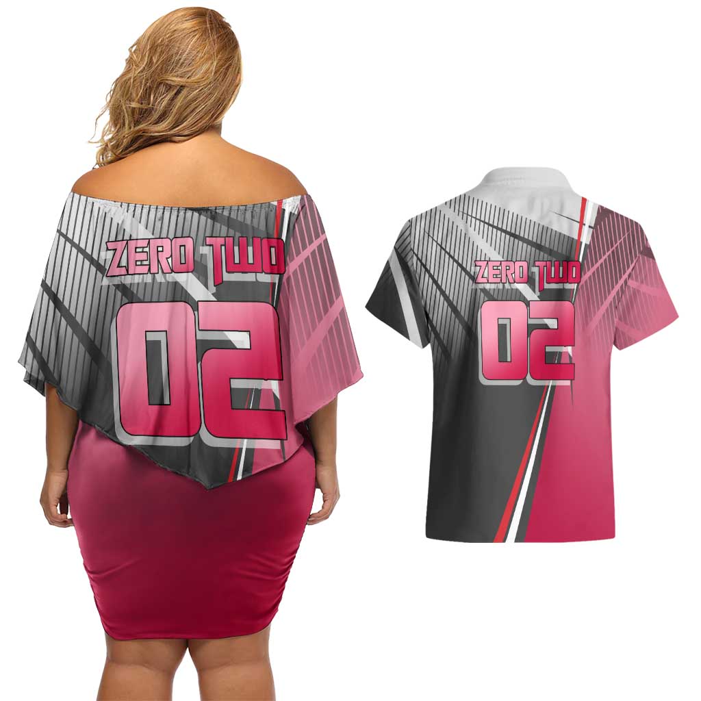 Zero Two Couples Matching Off Shoulder Short Dress and Hawaiian Shirt Sci-Fi Anime Sports Crossover Style