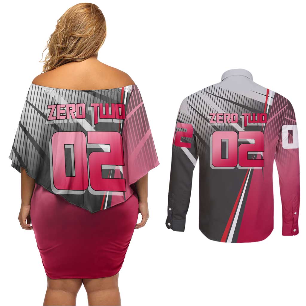 Zero Two Couples Matching Off Shoulder Short Dress and Long Sleeve Button Shirt Sci-Fi Anime Sports Crossover Style