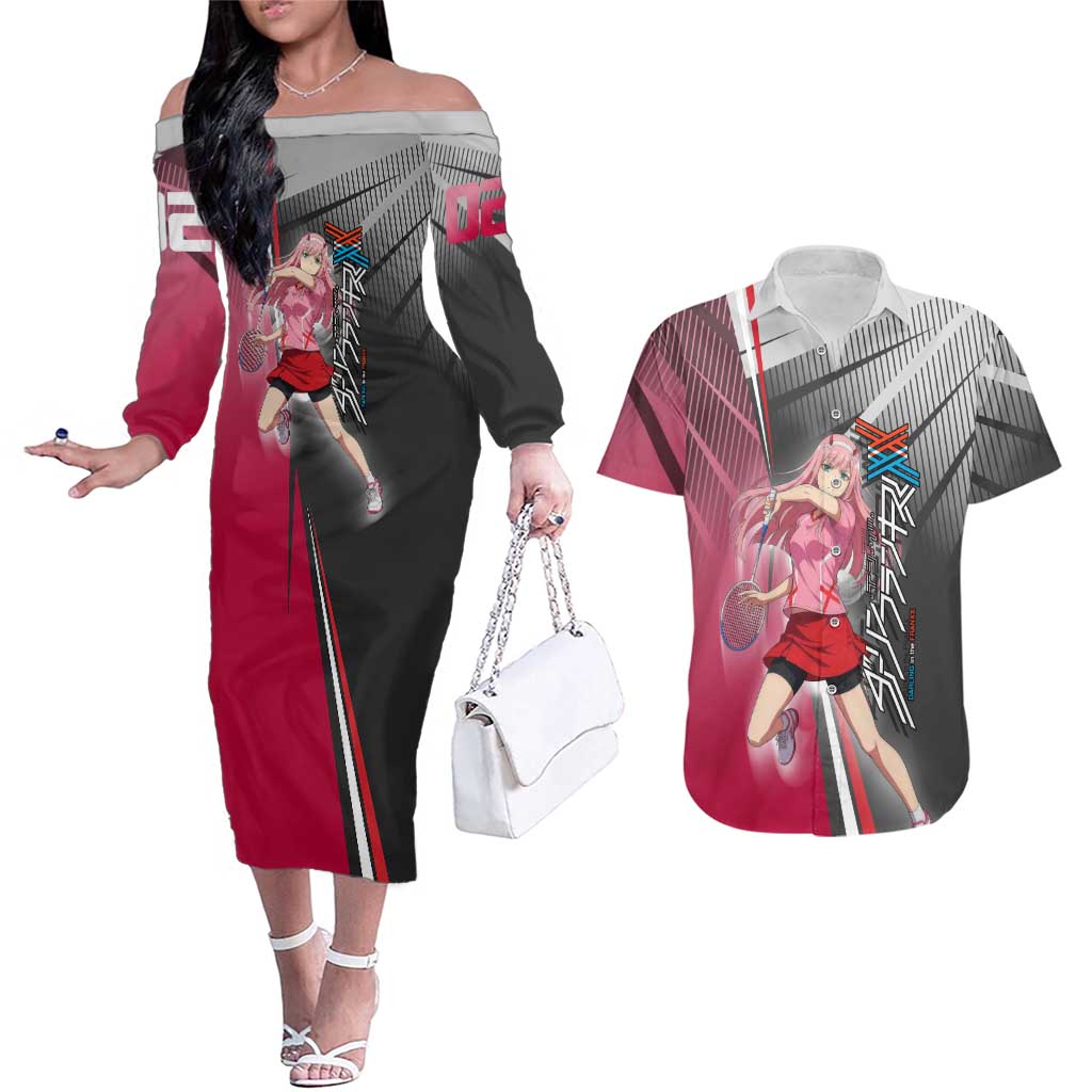 Zero Two Couples Matching Off The Shoulder Long Sleeve Dress and Hawaiian Shirt Sci-Fi Anime Sports Crossover Style