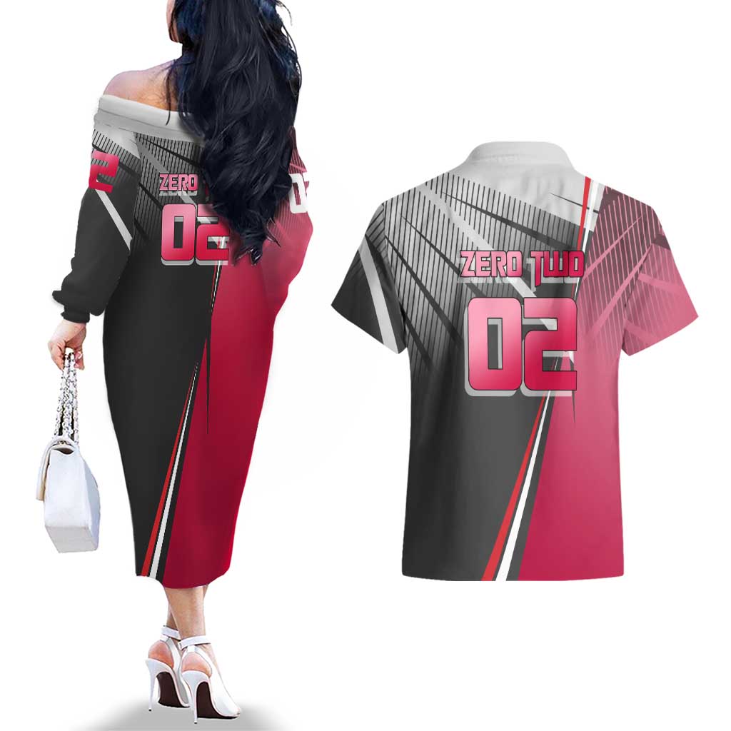 Zero Two Couples Matching Off The Shoulder Long Sleeve Dress and Hawaiian Shirt Sci-Fi Anime Sports Crossover Style