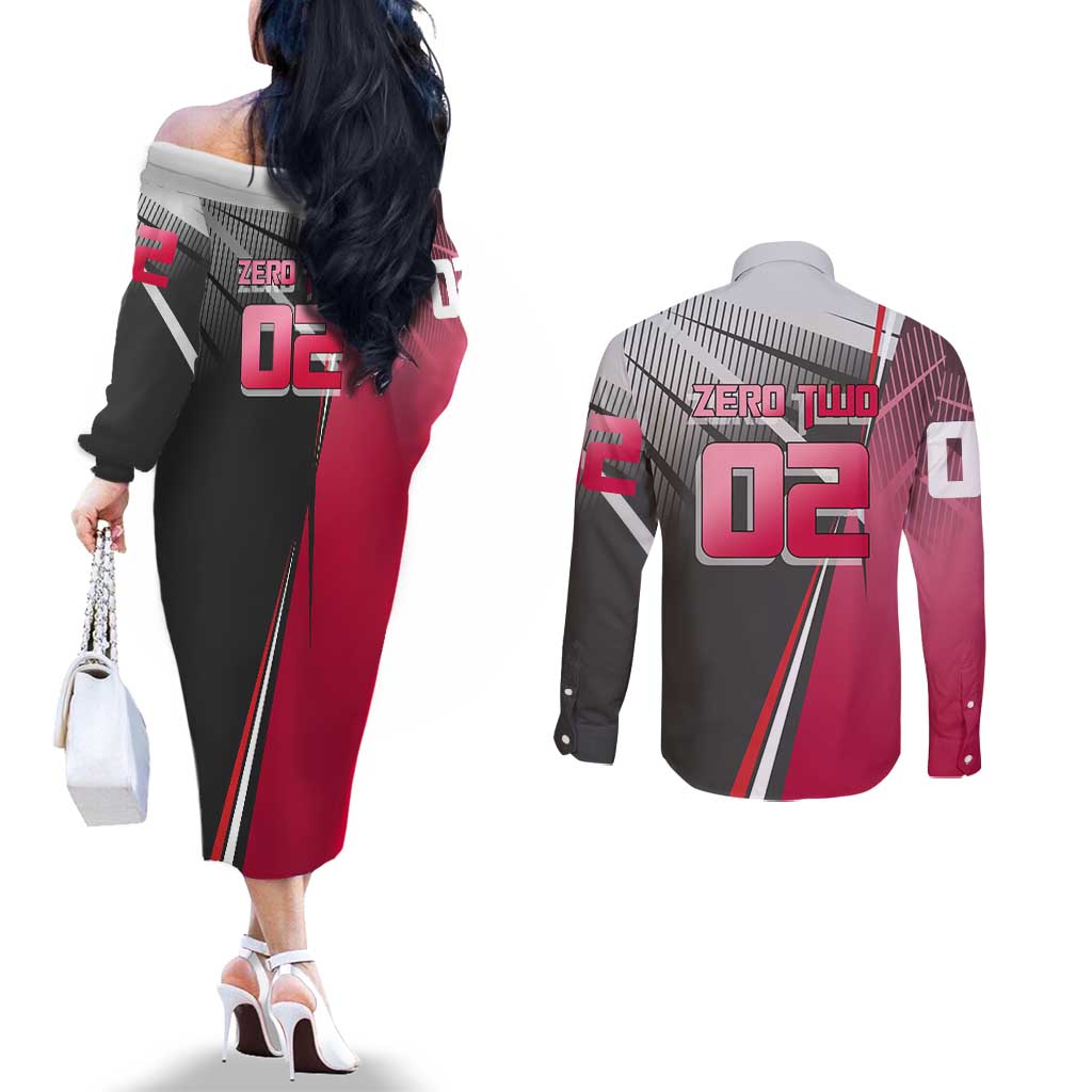 Zero Two Couples Matching Off The Shoulder Long Sleeve Dress and Long Sleeve Button Shirt Sci-Fi Anime Sports Crossover Style
