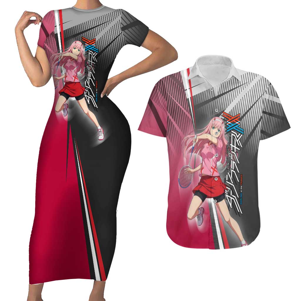 Zero Two Couples Matching Short Sleeve Bodycon Dress and Hawaiian Shirt Sci-Fi Anime Sports Crossover Style