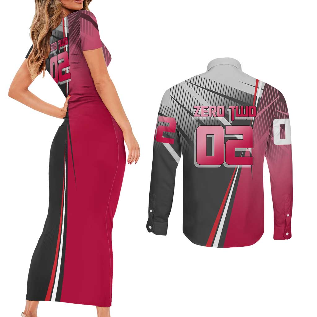 Zero Two Couples Matching Short Sleeve Bodycon Dress and Long Sleeve Button Shirt Sci-Fi Anime Sports Crossover Style
