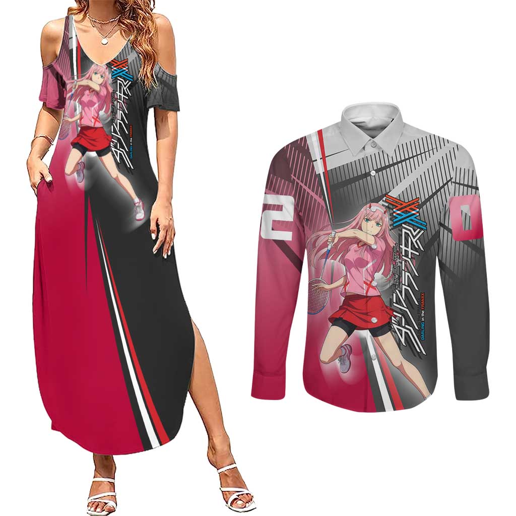 Zero Two Couples Matching Summer Maxi Dress and Long Sleeve Button Shirt Sci-Fi Anime Sports Crossover Style