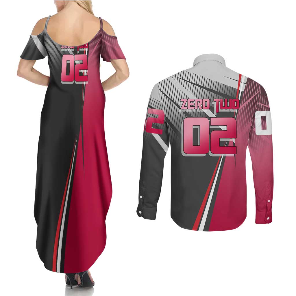 Zero Two Couples Matching Summer Maxi Dress and Long Sleeve Button Shirt Sci-Fi Anime Sports Crossover Style