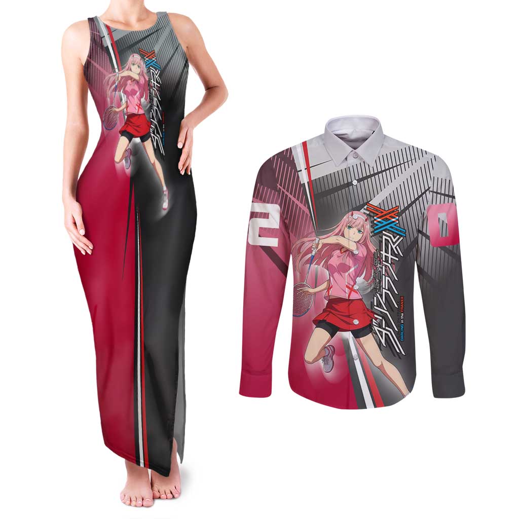 Zero Two Couples Matching Tank Maxi Dress and Long Sleeve Button Shirt Sci-Fi Anime Sports Crossover Style