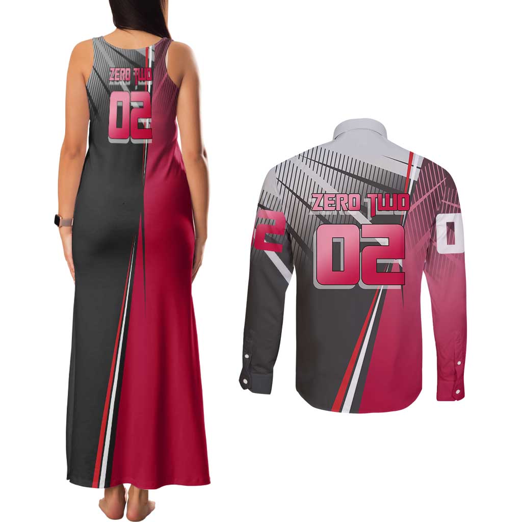 Zero Two Couples Matching Tank Maxi Dress and Long Sleeve Button Shirt Sci-Fi Anime Sports Crossover Style