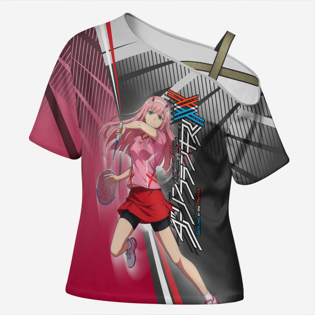 Zero Two Cross Shoulder Shirt Sci-Fi Anime Sports Crossover Style