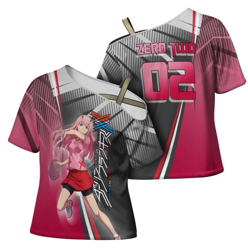 Zero Two Cross Shoulder Shirt Sci-Fi Anime Sports Crossover Style