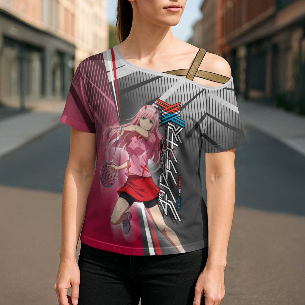 Zero Two Cross Shoulder Shirt Sci-Fi Anime Sports Crossover Style