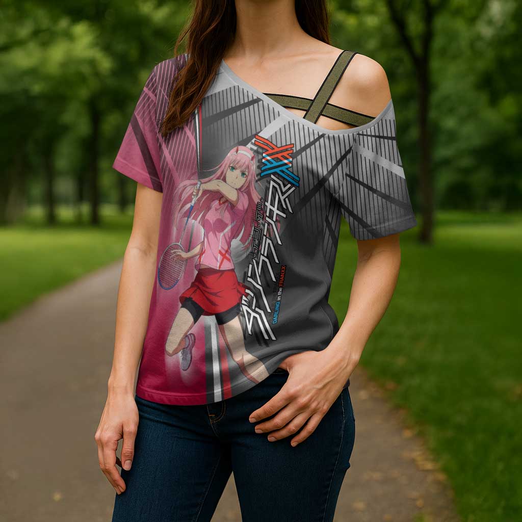 Zero Two Cross Shoulder Shirt Sci-Fi Anime Sports Crossover Style