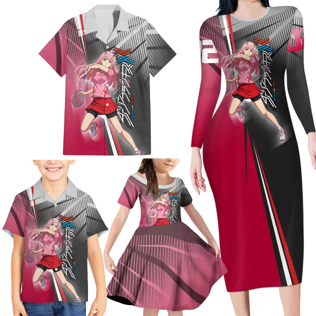 Zero Two Family Matching Long Sleeve Bodycon Dress and Hawaiian Shirt Sci-Fi Anime Sports Crossover Style