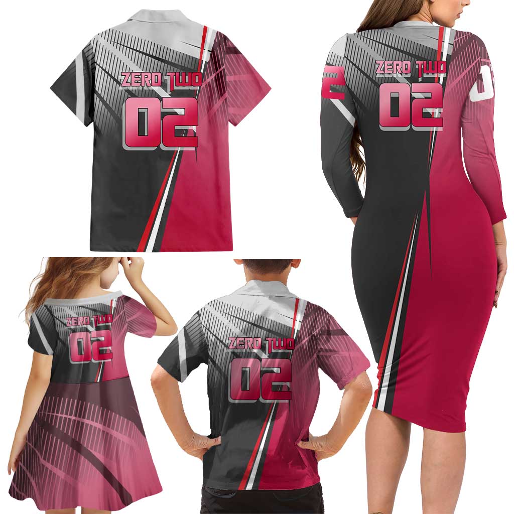 Zero Two Family Matching Long Sleeve Bodycon Dress and Hawaiian Shirt Sci-Fi Anime Sports Crossover Style