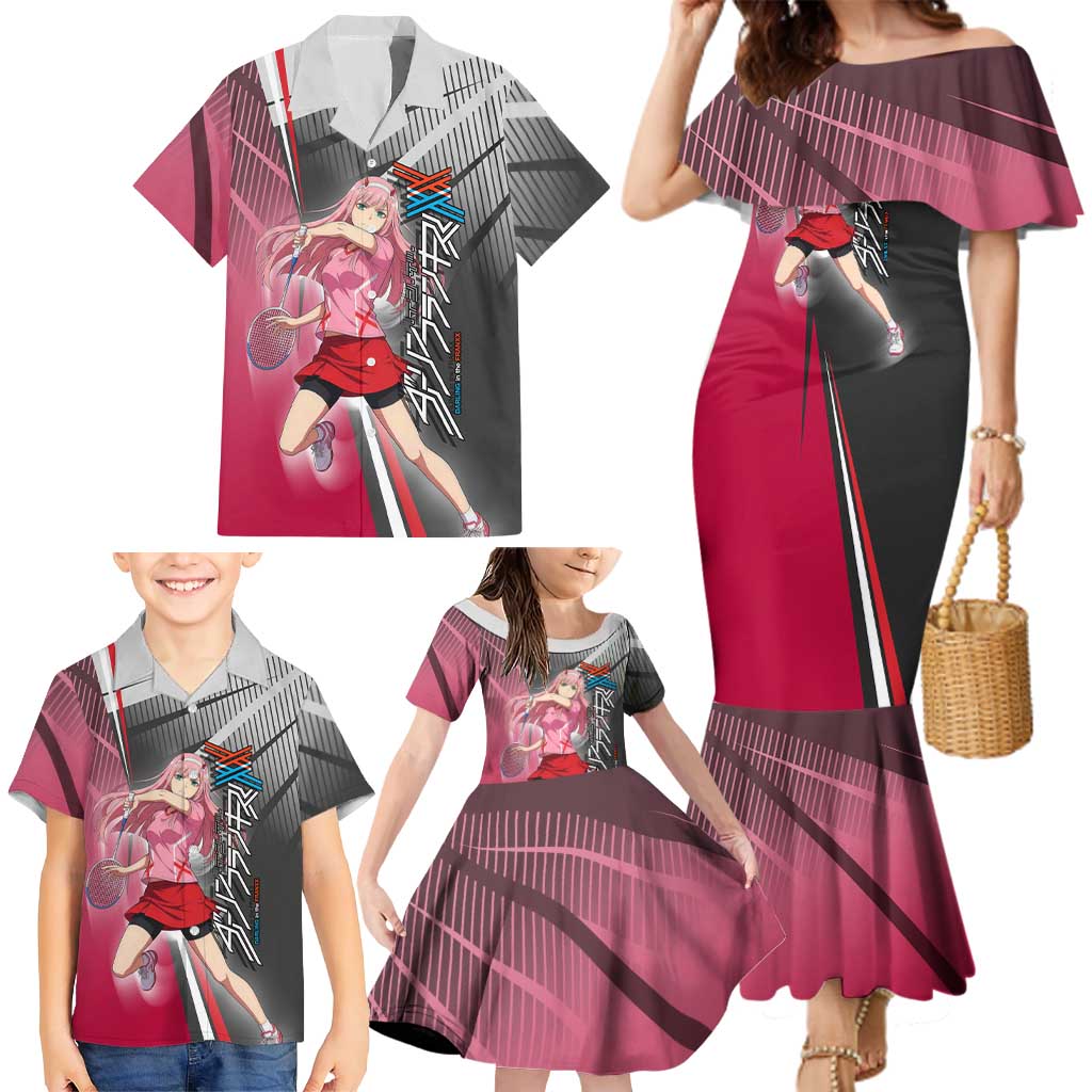 Zero Two Family Matching Mermaid Dress and Hawaiian Shirt Sci-Fi Anime Sports Crossover Style
