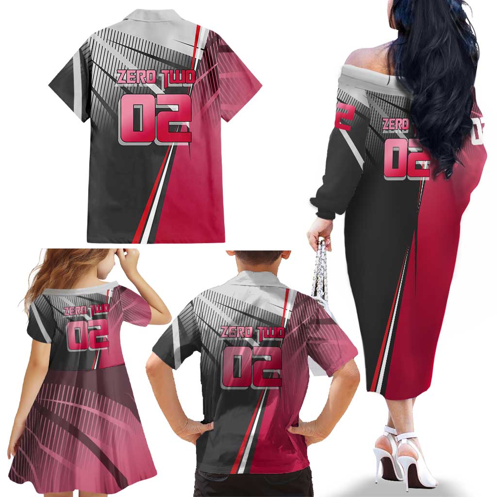 Zero Two Family Matching Off The Shoulder Long Sleeve Dress and Hawaiian Shirt Sci-Fi Anime Sports Crossover Style