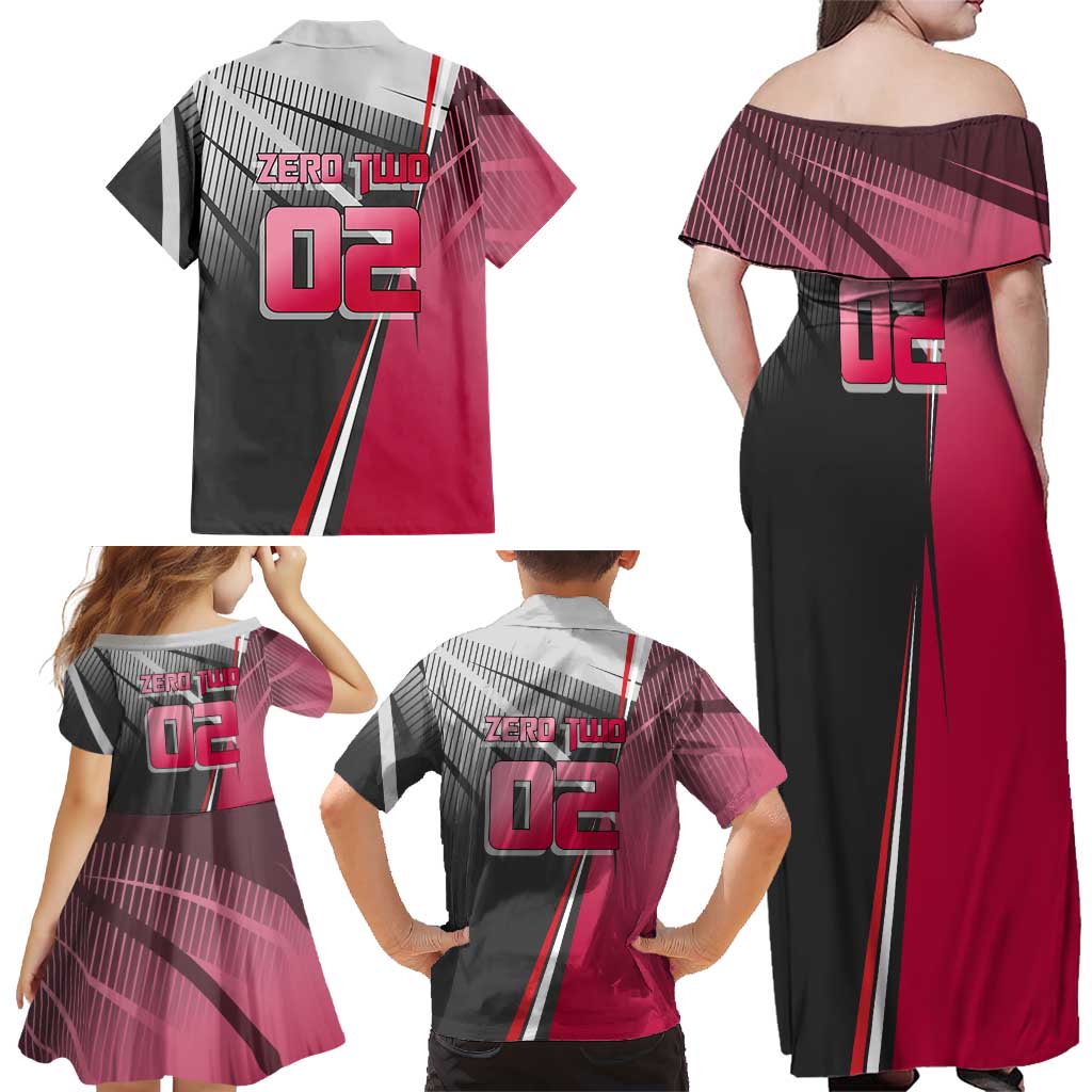 Zero Two Family Matching Off Shoulder Maxi Dress and Hawaiian Shirt Sci-Fi Anime Sports Crossover Style