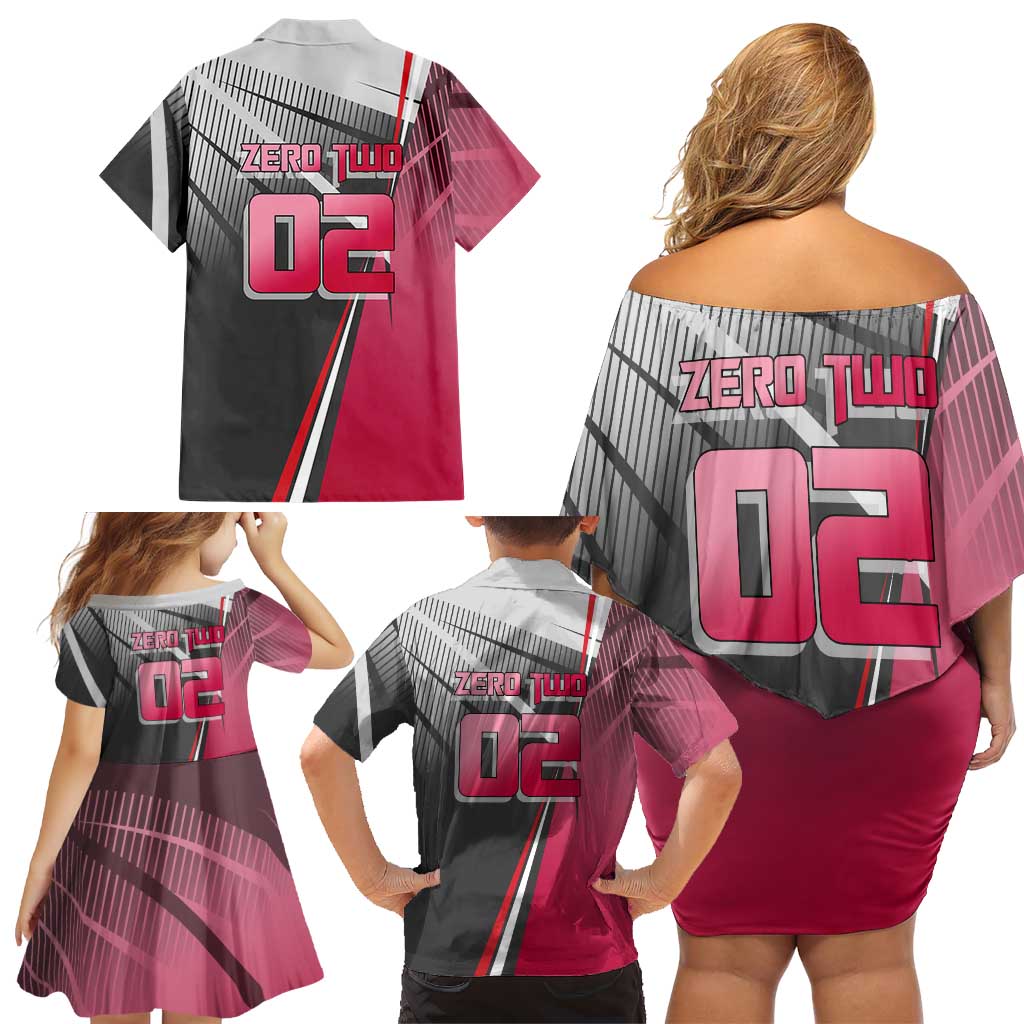 Zero Two Family Matching Off Shoulder Short Dress and Hawaiian Shirt Sci-Fi Anime Sports Crossover Style