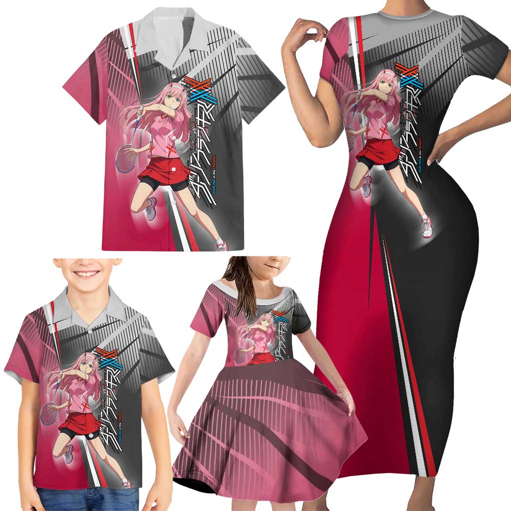 Zero Two Family Matching Short Sleeve Bodycon Dress and Hawaiian Shirt Sci-Fi Anime Sports Crossover Style