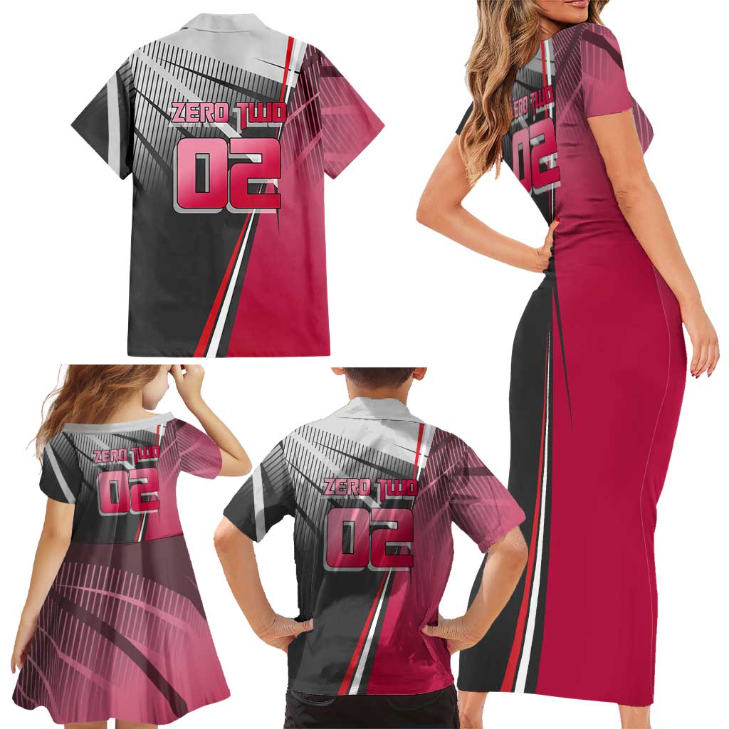 Zero Two Family Matching Short Sleeve Bodycon Dress and Hawaiian Shirt Sci-Fi Anime Sports Crossover Style