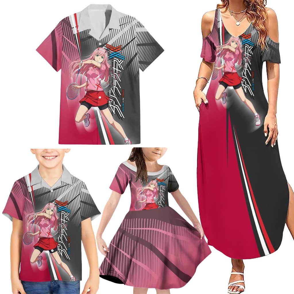 Zero Two Family Matching Summer Maxi Dress and Hawaiian Shirt Sci-Fi Anime Sports Crossover Style