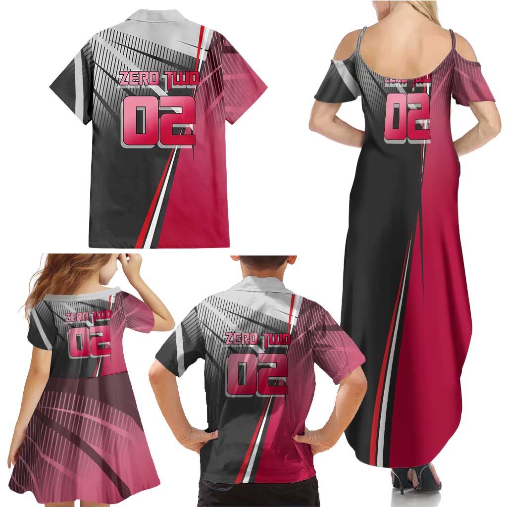 Zero Two Family Matching Summer Maxi Dress and Hawaiian Shirt Sci-Fi Anime Sports Crossover Style