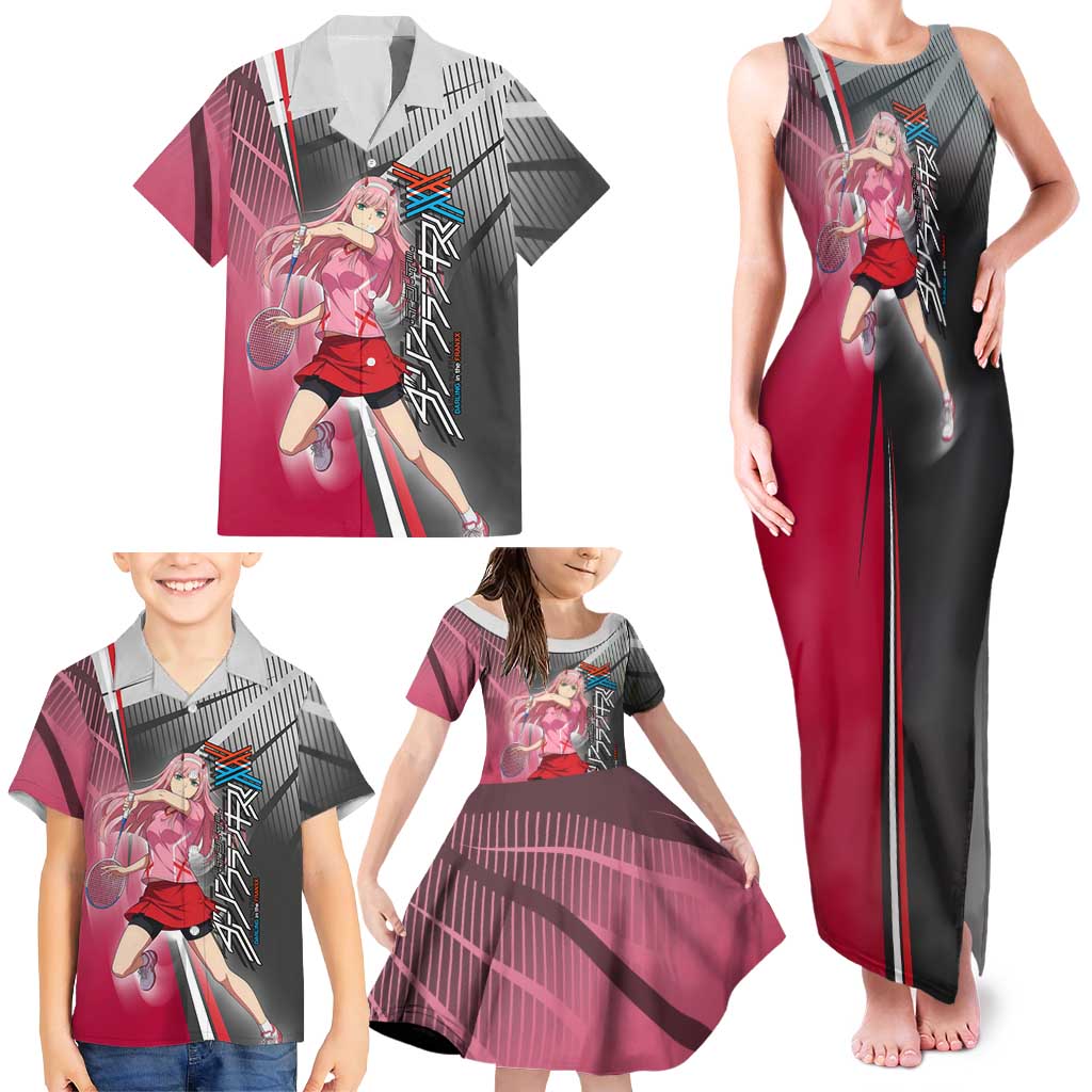 Zero Two Family Matching Tank Maxi Dress and Hawaiian Shirt Sci-Fi Anime Sports Crossover Style