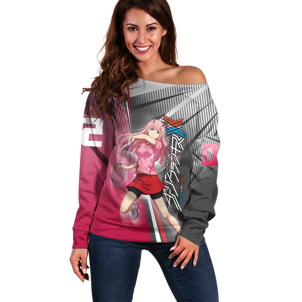 Zero Two Off Shoulder Sweater Sci-Fi Anime Sports Crossover Style