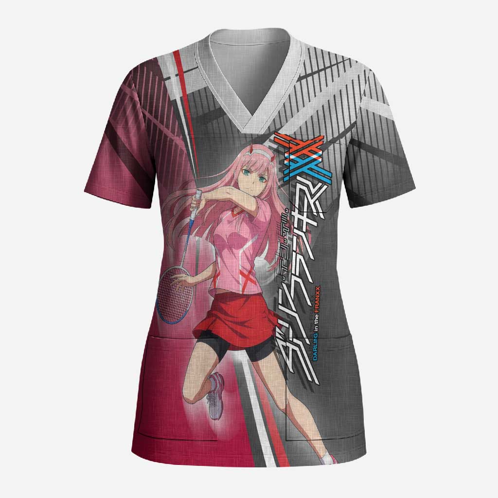 Zero Two Scrub Top Sci-Fi Anime Sports Crossover Style
