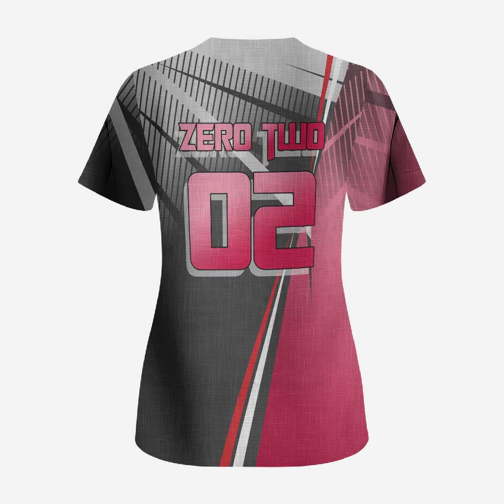 Zero Two Scrub Top Sci-Fi Anime Sports Crossover Style