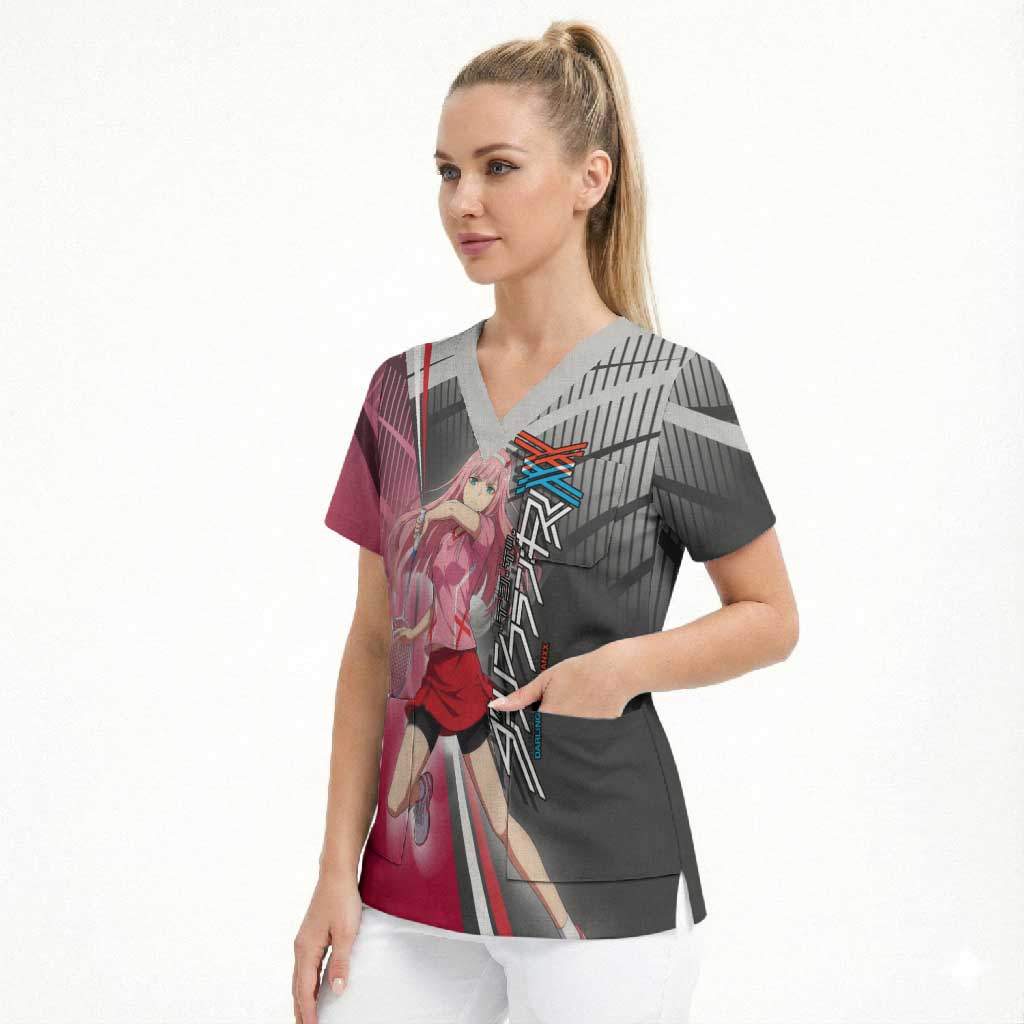 Zero Two Scrub Top Sci-Fi Anime Sports Crossover Style