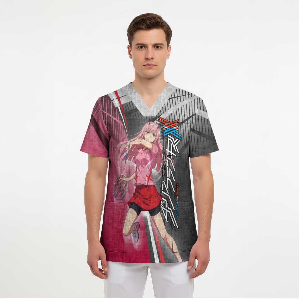 Zero Two Scrub Top Sci-Fi Anime Sports Crossover Style