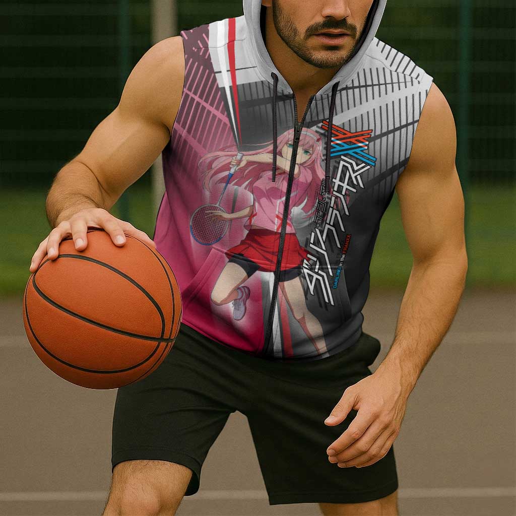 Zero Two Sleeveless Zip Hoodie Sci-Fi Anime Sports Crossover Style