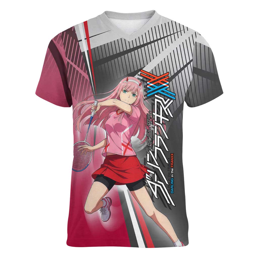 Zero Two Women V-Neck T-Shirt Sci-Fi Anime Sports Crossover Style