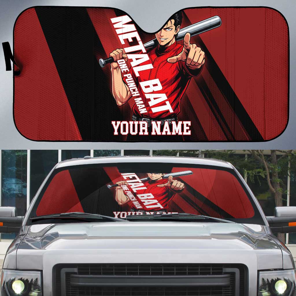 Personalized Metal Bat Auto Sun Shade One Punch Man Baseball Crossover Design