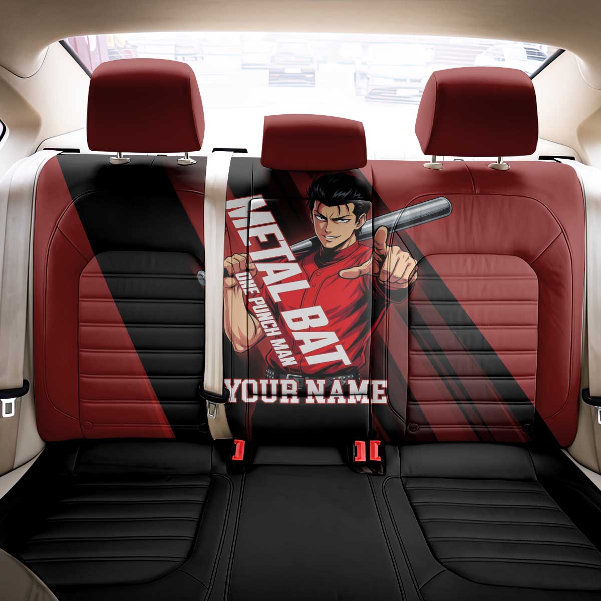 Personalized Metal Bat Back Car Seat Cover One Punch Man Baseball Crossover Design