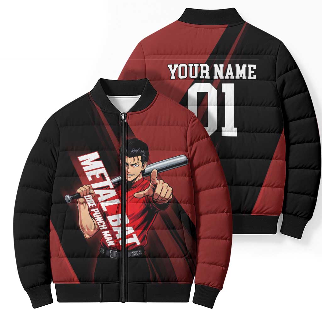 Personalized Metal Bat Bomber Puffer Jacket One Punch Man Baseball Crossover Design