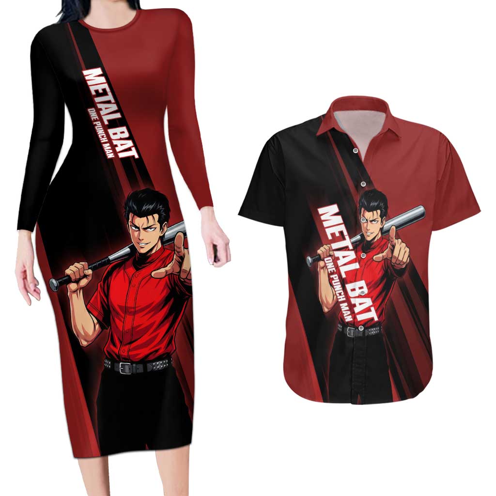 Personalized Metal Bat Couples Matching Long Sleeve Bodycon Dress and Hawaiian Shirt One Punch Man Baseball Crossover Design