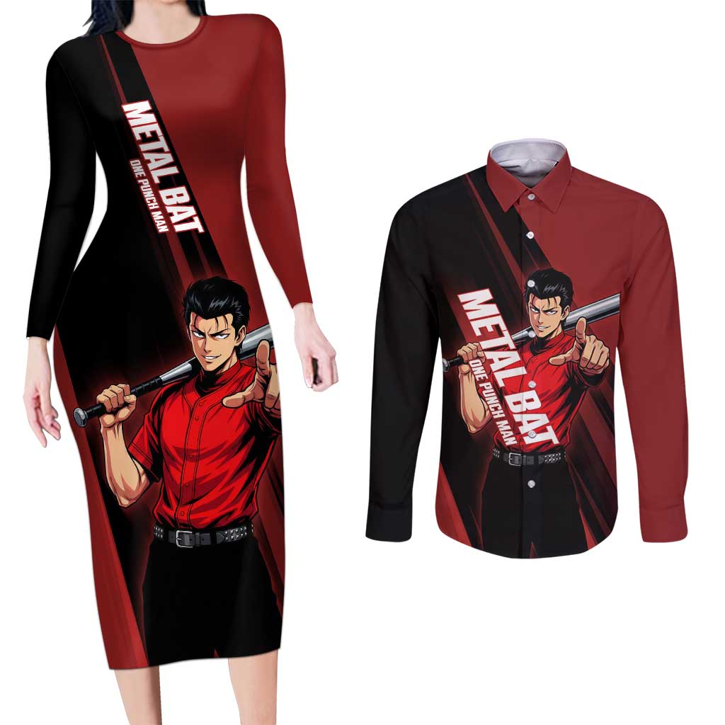 Personalized Metal Bat Couples Matching Long Sleeve Bodycon Dress and Long Sleeve Button Shirt One Punch Man Baseball Crossover Design
