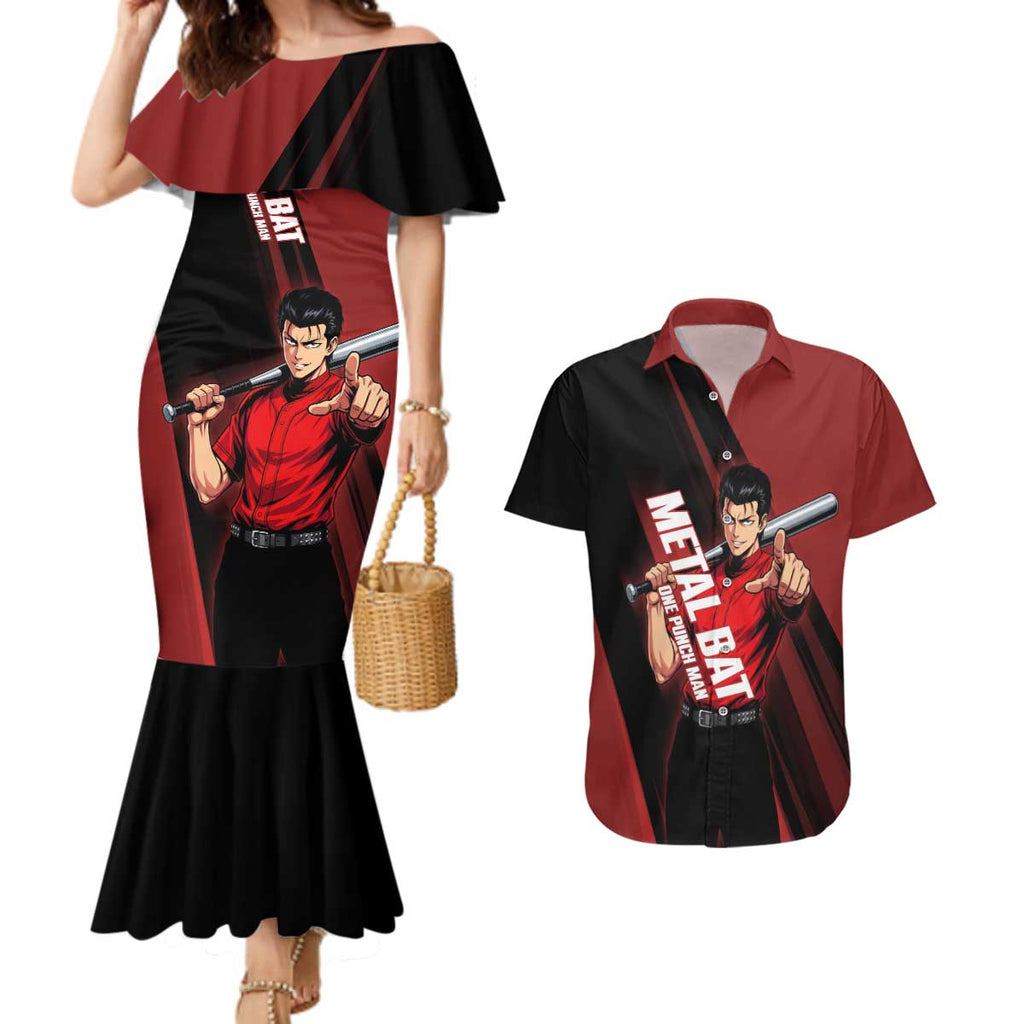 Personalized Metal Bat Couples Matching Mermaid Dress and Hawaiian Shirt One Punch Man Baseball Crossover Design