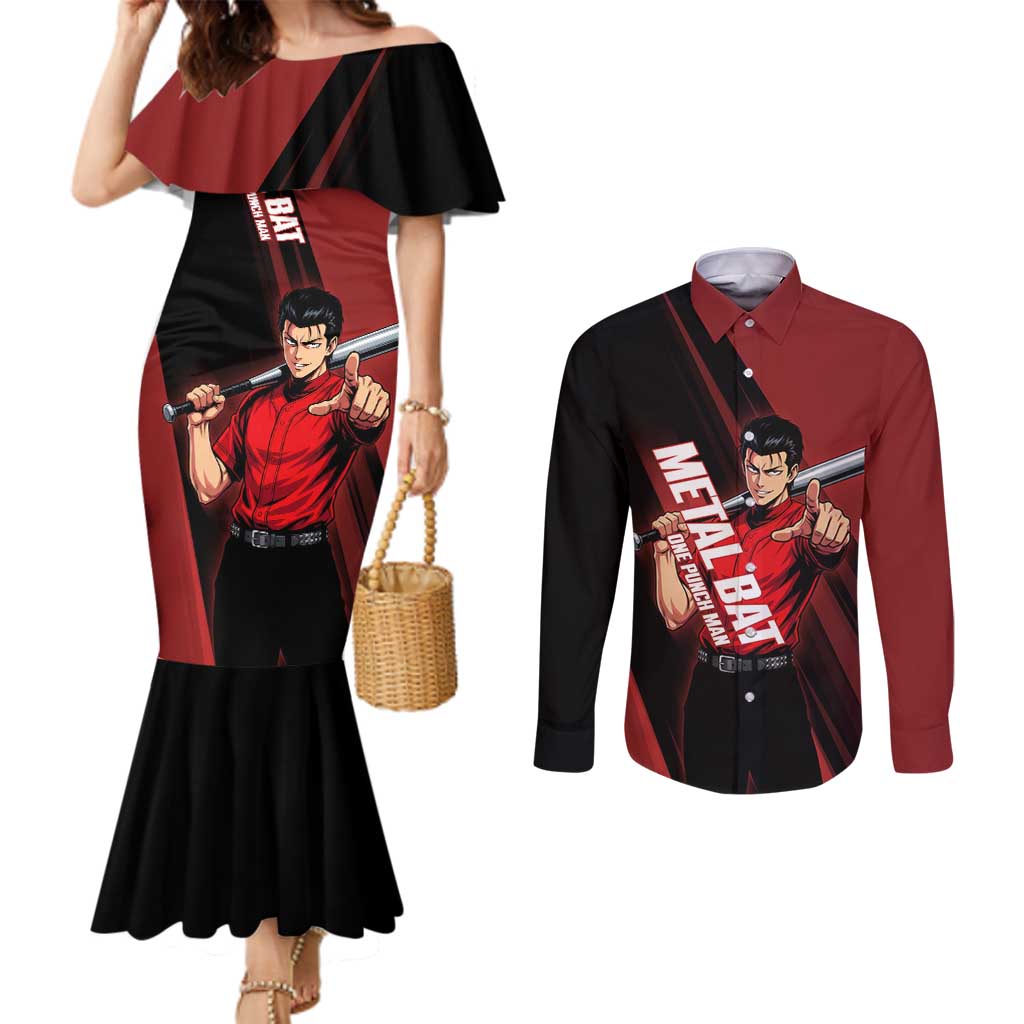 Personalized Metal Bat Couples Matching Mermaid Dress and Long Sleeve Button Shirt One Punch Man Baseball Crossover Design