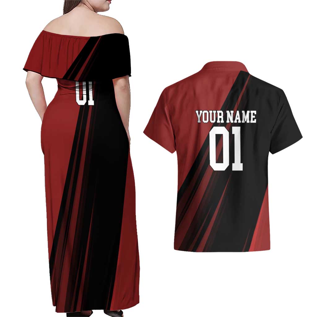 Personalized Metal Bat Couples Matching Off Shoulder Maxi Dress and Hawaiian Shirt One Punch Man Baseball Crossover Design