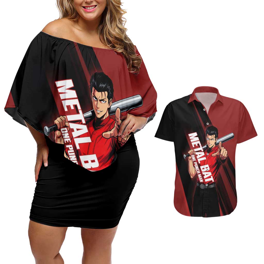 Personalized Metal Bat Couples Matching Off Shoulder Short Dress and Hawaiian Shirt One Punch Man Baseball Crossover Design