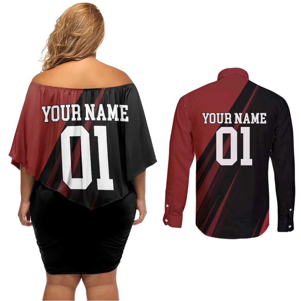 Personalized Metal Bat Couples Matching Off Shoulder Short Dress and Long Sleeve Button Shirt One Punch Man Baseball Crossover Design