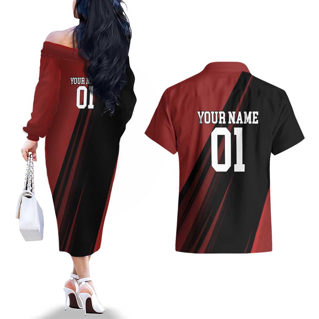Personalized Metal Bat Couples Matching Off The Shoulder Long Sleeve Dress and Hawaiian Shirt One Punch Man Baseball Crossover Design