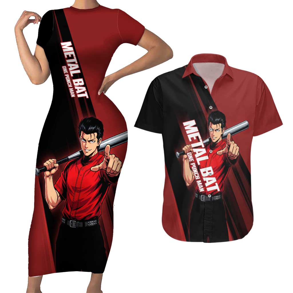 Personalized Metal Bat Couples Matching Short Sleeve Bodycon Dress and Hawaiian Shirt One Punch Man Baseball Crossover Design