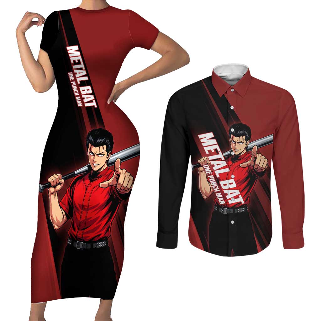 Personalized Metal Bat Couples Matching Short Sleeve Bodycon Dress and Long Sleeve Button Shirt One Punch Man Baseball Crossover Design