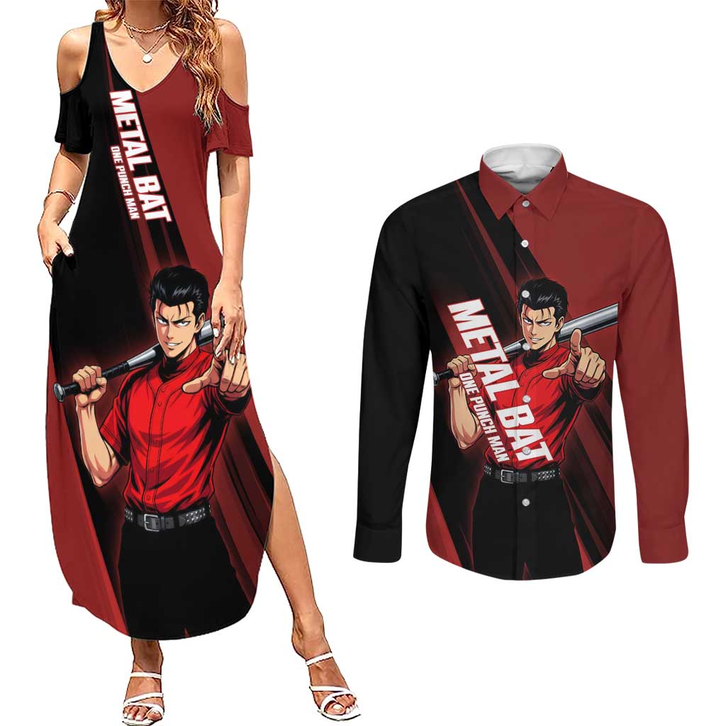 Personalized Metal Bat Couples Matching Summer Maxi Dress and Long Sleeve Button Shirt One Punch Man Baseball Crossover Design